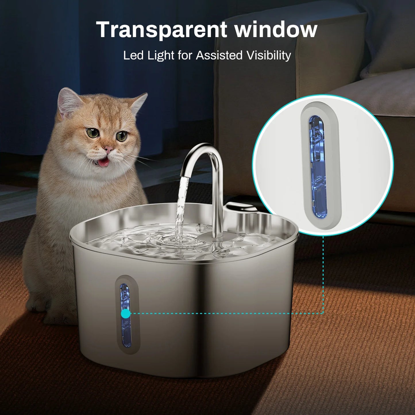 Stainless Steel 2.2L Automatic Cat Fountain