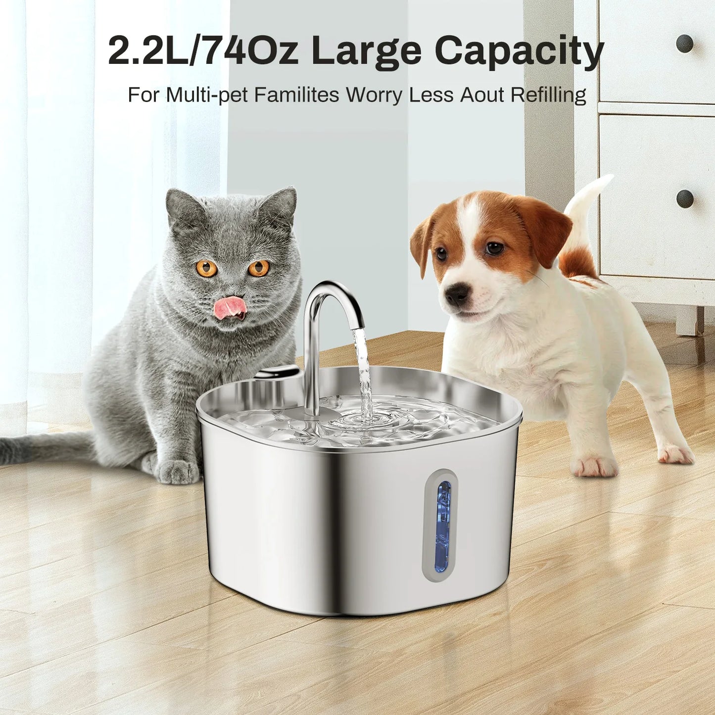 Stainless Steel 2.2L Automatic Cat Fountain